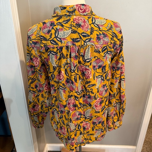 Pilcro Anthropologie Sigourney Corduroy Button-Down Shirt Yellow Floral Sml Boho - Picture 6 of 16